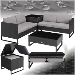 Netto Marken-Discount tectake Rattan Lounge, für 4 Personen, große Aufbewahrungsbox, mit Sicherheitsglasplatte Angebot