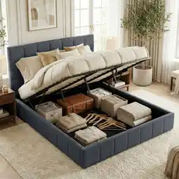 Netto Marken-Discount CLP Bett Ladia Stoff 180x200 cm Farbe:dunkelgrauGröße:180 cm Angebot