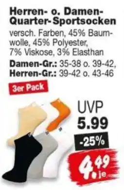 Repo Markt Herren- o. Damen-Quarter-Sportsocken Angebot