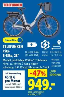Lidl TELEFUNKEN City-E-Bike, 28" Angebot