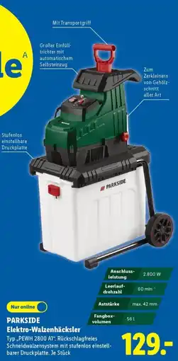 Lidl PARKSIDE Elektro-Walzenhäcksler Typ „PEWH 2800 A1". Angebot