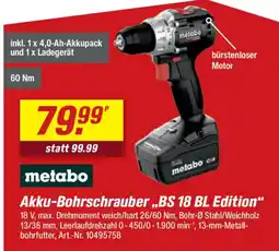 toom Baumarkt metabo Akku-Bohrschrauber „BS 18 BL Edition“ Angebot