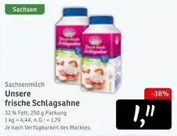 KONSUM Sachsenmilch Unsere frische Schlagsahne Angebot