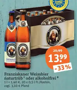 tegut Franziskaner weissbier naturtrüb oder alkoholfrei Angebot