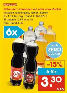 Netto Marken-Discount Stardrink cola oder limonaden mit oder ohne zucker Angebot