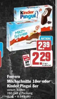 HIT Ferrero Milchschnitte 10er oder Kinder Pingui 8er Angebot