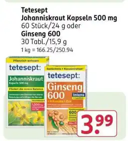 Rossmann Tetesept Johanniskraut Kapseln 500 mg oder Ginseng 600 Angebot