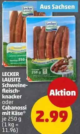 PENNY LECKER LAUSITZ Schweinefleischknacker oder Cabanossi mit Käse Angebot