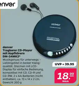Netto denver Tragbarer CD-Player mit Kopfhörern DM-24MK2* Angebot