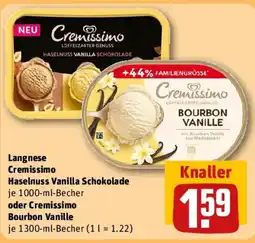 REWE Langnese Cremissimo Haselnuss Vanilla Schokolade oder Cremissimo Bourbon Vanille Angebot