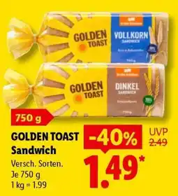 Lidl GOLDEN TOAST Sandwich Angebot