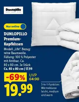 Lidl DUNLOPILLO Premium- Kopfkissen Modell,,Life". Angebot