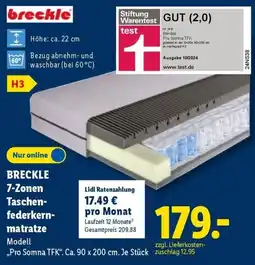 Lidl BRECKLE 7-Zonen Taschenfederkernmatratze Angebot
