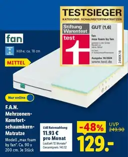 Lidl F.A.N. Mehrzonen-Komfort-schaumkern-Matratze Angebot