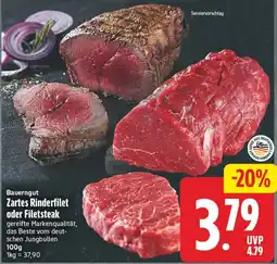 Edeka24 Bauerngut Zartes Rinderfilet oder Filetsteak Angebot
