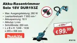 Stabilo Fachmarkt Akku-Rasentrimmer Solo 18V DUR193Z Makita Angebot