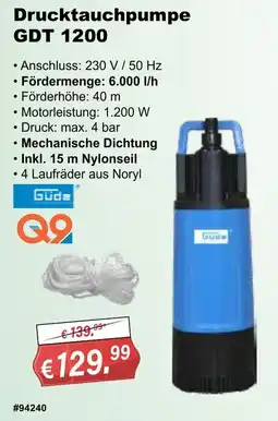 Stabilo Fachmarkt Drucktauchpumpe GDT 1200 Güde Angebot