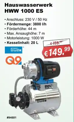 Stabilo Fachmarkt Hauswasserwerk HWW 1000 ES Gude Angebot