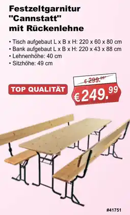 Stabilo Fachmarkt Festzeltgarnitur "Cannstatt" mit Rückenlehne Angebot