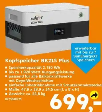 Globus Baumarkt SunEnergyXT Kopfspeicher BK215 Plus Angebot