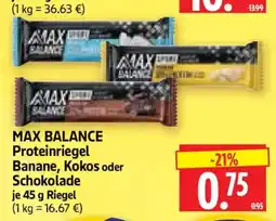 Edeka Herkules MAX BALANCE Proteinriegel Banane, Kokos oder Schokolade Angebot