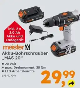 Globus Baumarkt meister Akku-Bohrschrauber „MAS 20“ Angebot