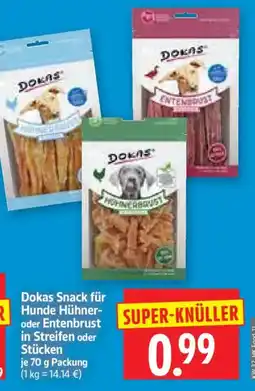 Edeka Herkules Dokas Snack für Hunde Hühner oder Entenbrust in Streifen oder Stücken Angebot