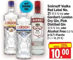 Edeka Herkules Smirnoff Vodka Red Label No. 21 oder Gordon's London Dry Gin, Pink Distilled Gin Angebot