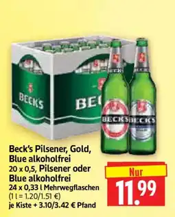 Edeka Herkules Beck's Pilsener, Gold, Blue alkoholfrei Angebot