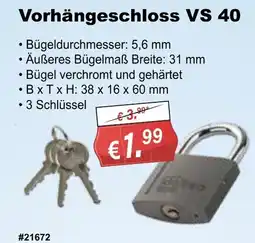 Stabilo Fachmarkt Vorhängeschloss VS 40 Angebot