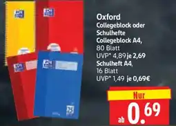 Edeka Herkules Oxford Collegeblock oder Schulhefte Angebot