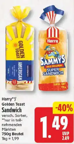 NP Discount Harry/ Golden Toast Sandwich Angebot
