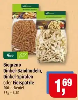 Markant Biogreno Dinkel-Bandnudeln, Dinkel-Spiralen oder Eierspätzle Angebot