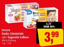 Markant Ferrero kinder Schokolade oder Yogurette Erdbeer Angebot