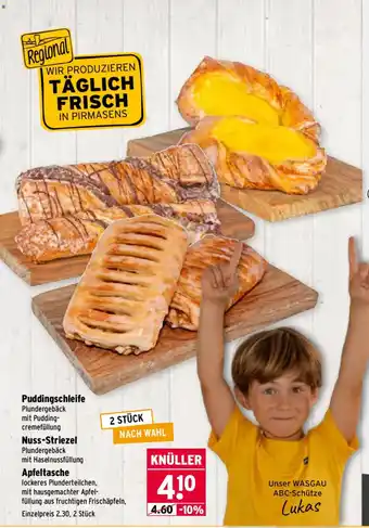 Wasgau Puddingschleife, Nuss-Striezel oder Apfeltasche Angebot