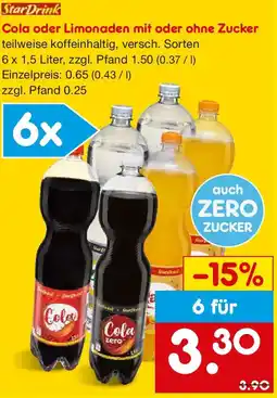 Netto Getränke Discount StarDrink Cola oder Limonaden mit oder ohne Zucker Angebot