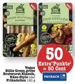 Scheck-in-Center Vegan Billie Green grobe Bratwurst Klassik, Käse-Style oder Frikadellen Angebot