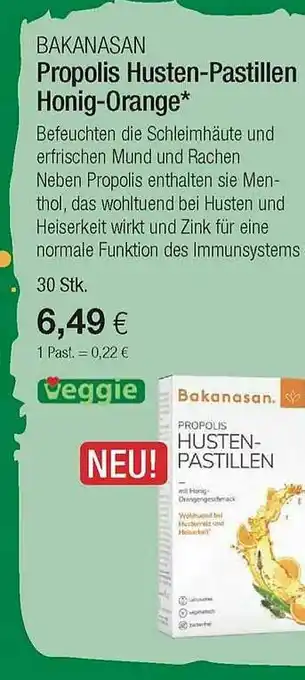 Vitalia Bakanasan Propolis Husten-pastillen Honig-orange Angebot