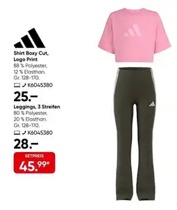 Galeria Adidas Shirt Boxy Cut, Logo Print oder Leggings, 3 Streifen Angebot