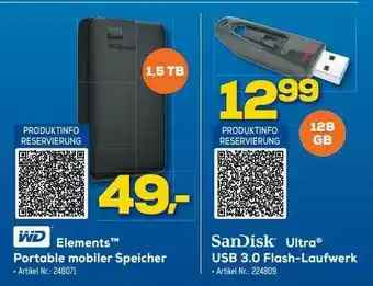 Euronics Berlet Wd Elements Portable Mobiler Speicher Oder Sandisk Ultra Usb 3.0 Flash-laufwerk</s Angebot