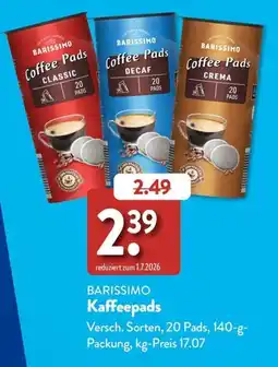 Aldi Süd BARISSIMO Kaffee pads Angebot