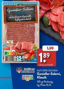 Aldi Süd GUT DREI EICHEN Genießer-Salami, Klassik Angebot