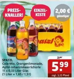 Getränke Quelle SPATZL Cola-Mix, Orangenlimonade, Apfel-Johannisbeer-Schorle Angebot