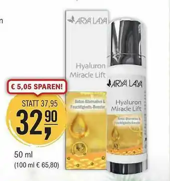 Reformhaus Bacher Arya Laya Hyaluron Miracle Lift Angebot