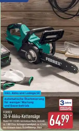 Aldi Nord FERREX 20-V-Akku-Kettensäge Angebot