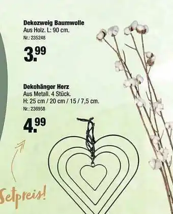 Rofu Kinderland Dekozweig Baumwolle, Dekohänger Herz Angebot