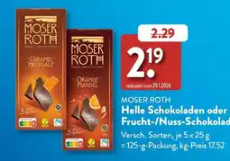 Aldi Süd MOSER ROTH Helle Schokoladen oder Frucht-/Nuss-Schokolade Angebot