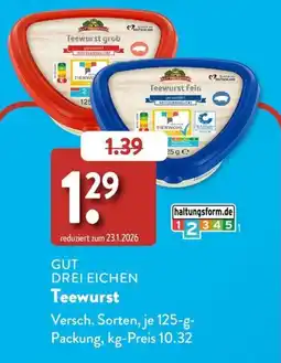 Aldi Süd GUT DREI EICHEN Teewurst Angebot