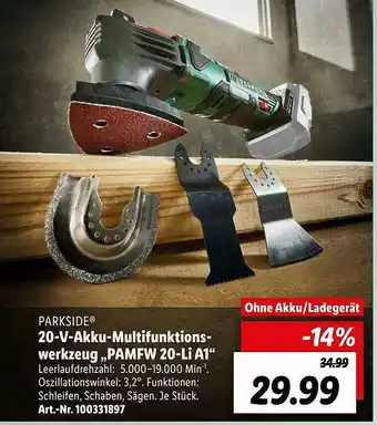 Lidl Parkside 20-v-akku-multifunktionswerkzeug „pamfw 20-li A1“ Angebot