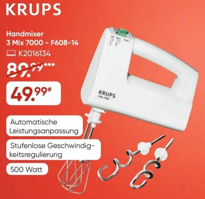 Krups Handmixer 3 Mix 7000 F 608 14 Angebot bei Galeria